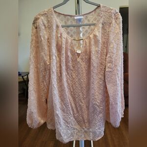 Liz Claiborne Blush Diamond Pattern Blouse